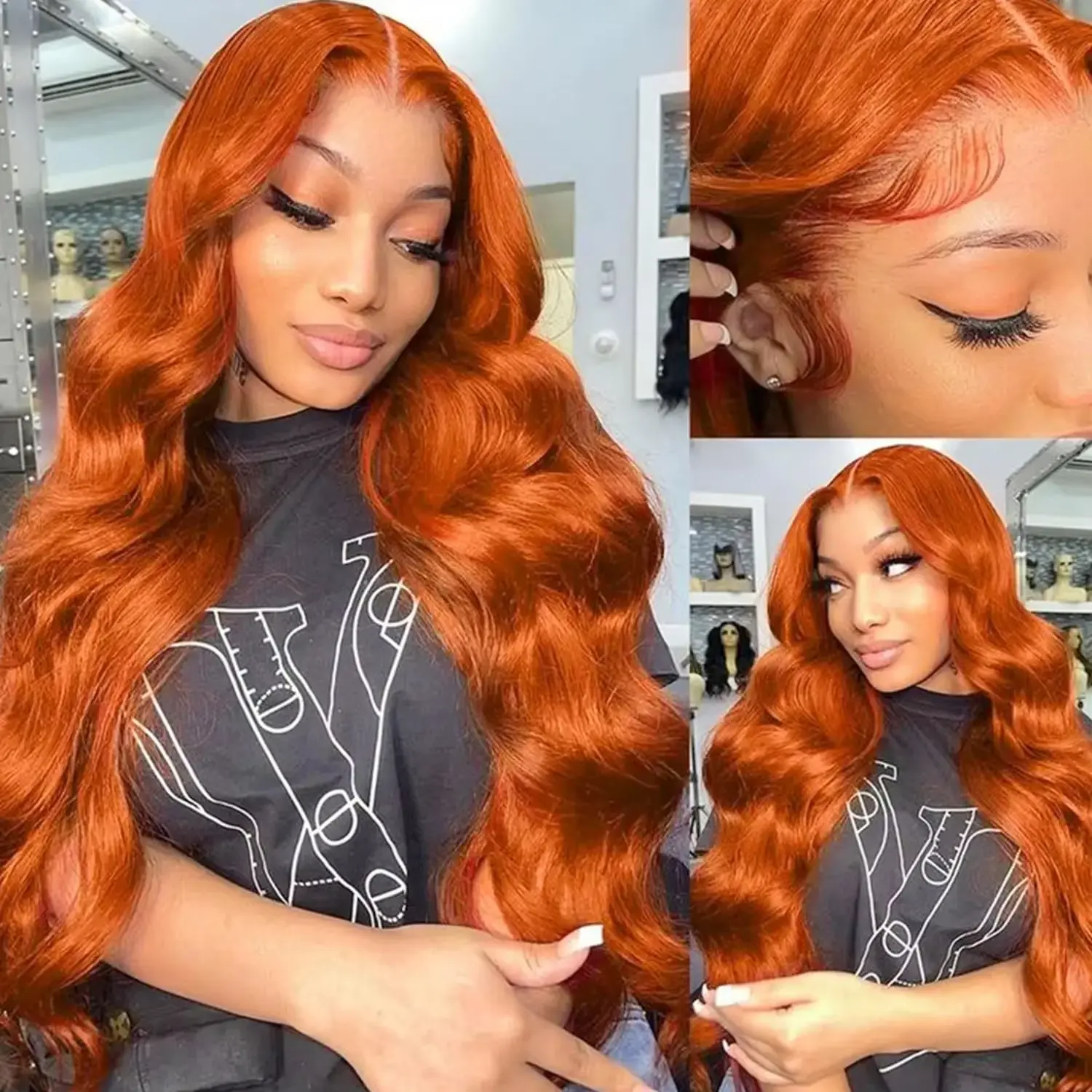 30 36 inch Body wave 13x6 hd lace frontal wigs for women Orange Ginger 13x4 lace front colored wigs human hair Cheap on Sale