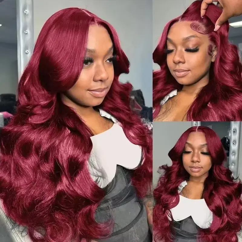 Wavy 30 inch Colored Wigs Burgundy 13x6 hd lace frontal human hair wig for women Choice Body wave Brazilian 13x4 lace front wigs
