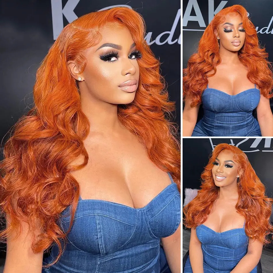 30 36 inch Body wave 13x6 hd lace frontal wigs for women Orange Ginger 13x4 lace front colored wigs human hair Cheap on Sale