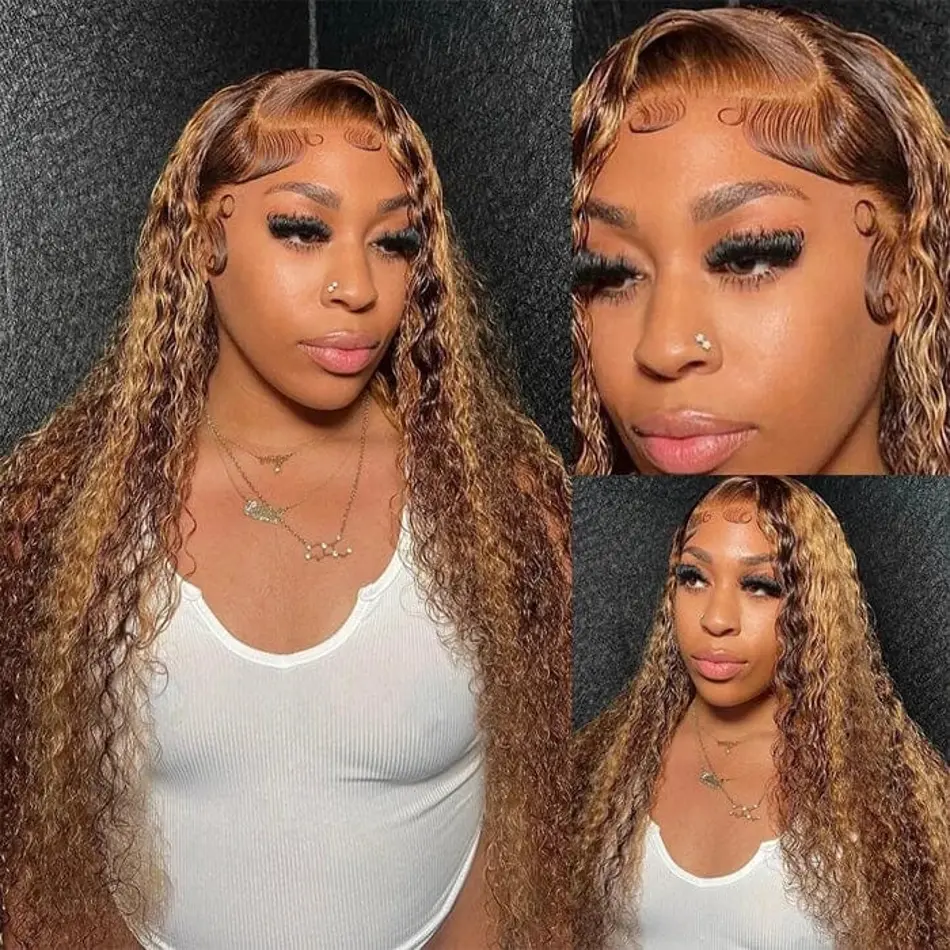 Highlight Deep wave 13x6 hd lace frontal wig human hair for women Brazilian 13x4 lace front colored wigs 30 inch Curly Wigs sale