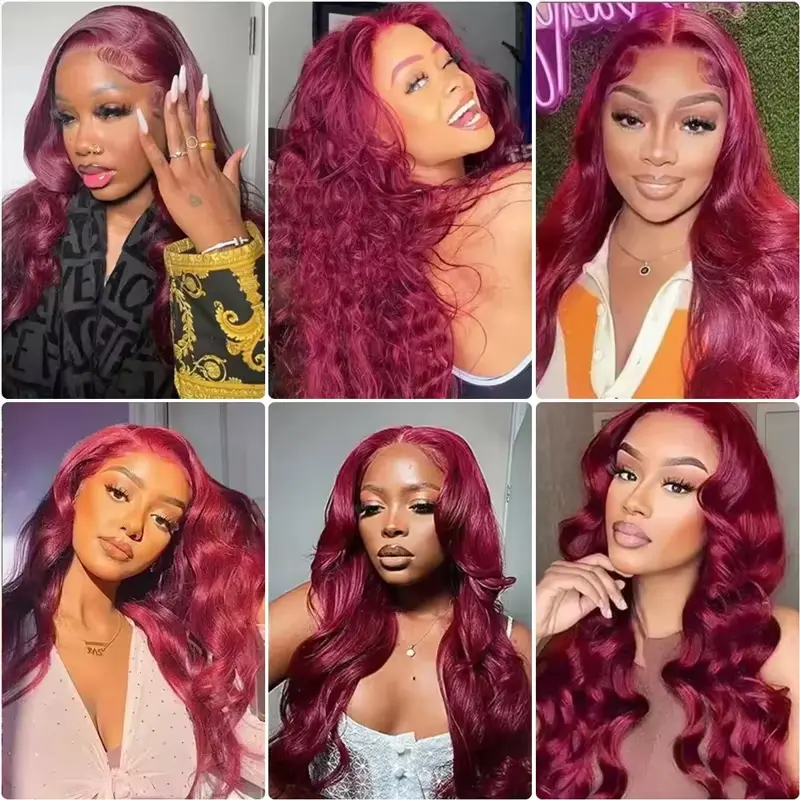 Wavy 30 inch Colored Wigs Burgundy 13x6 hd lace frontal human hair wig for women Choice Body wave Brazilian 13x4 lace front wigs
