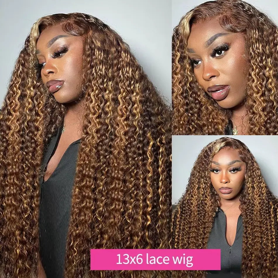 Highlight Deep wave 13x6 hd lace frontal wig human hair for women Brazilian 13x4 lace front colored wigs 30 inch Curly Wigs sale