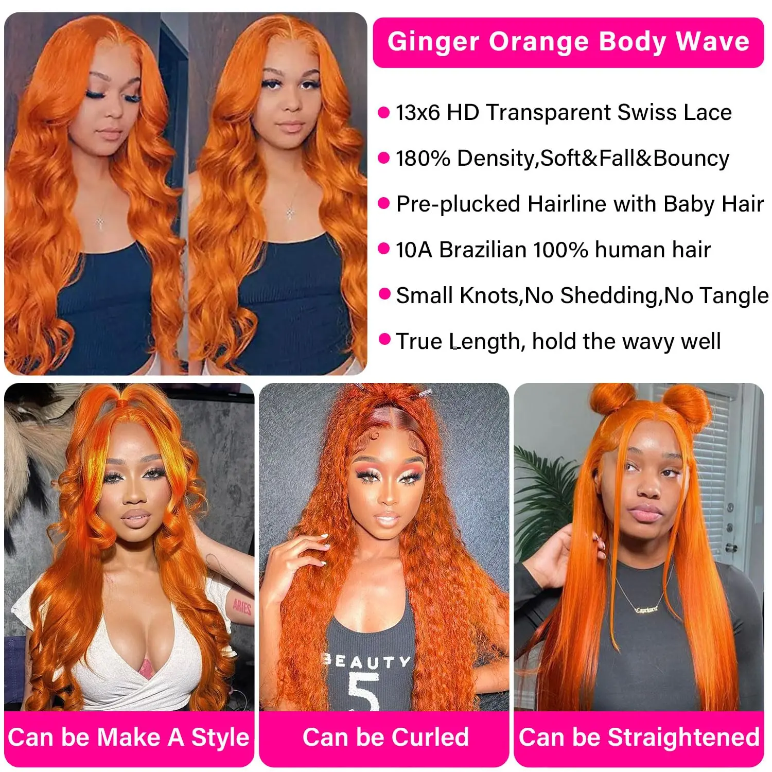 30 36 inch Body wave 13x6 hd lace frontal wigs for women Orange Ginger 13x4 lace front colored wigs human hair Cheap on Sale