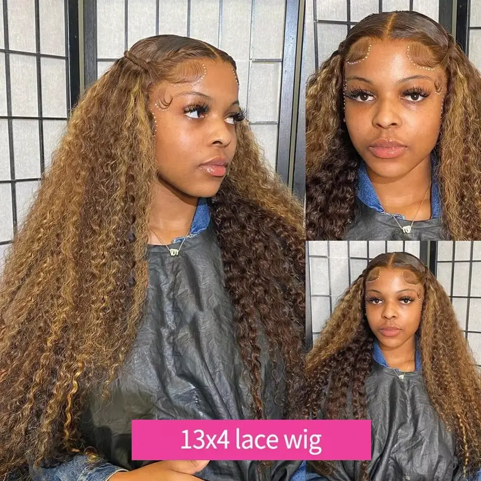 Highlight Deep wave 13x6 hd lace frontal wig human hair for women Brazilian 13x4 lace front colored wigs 30 inch Curly Wigs sale