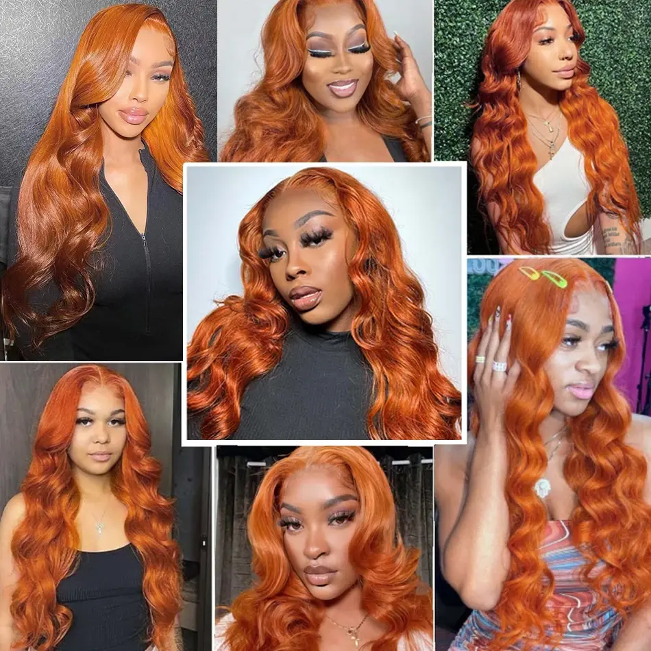 30 36 inch Body wave 13x6 hd lace frontal wigs for women Orange Ginger 13x4 lace front colored wigs human hair Cheap on Sale