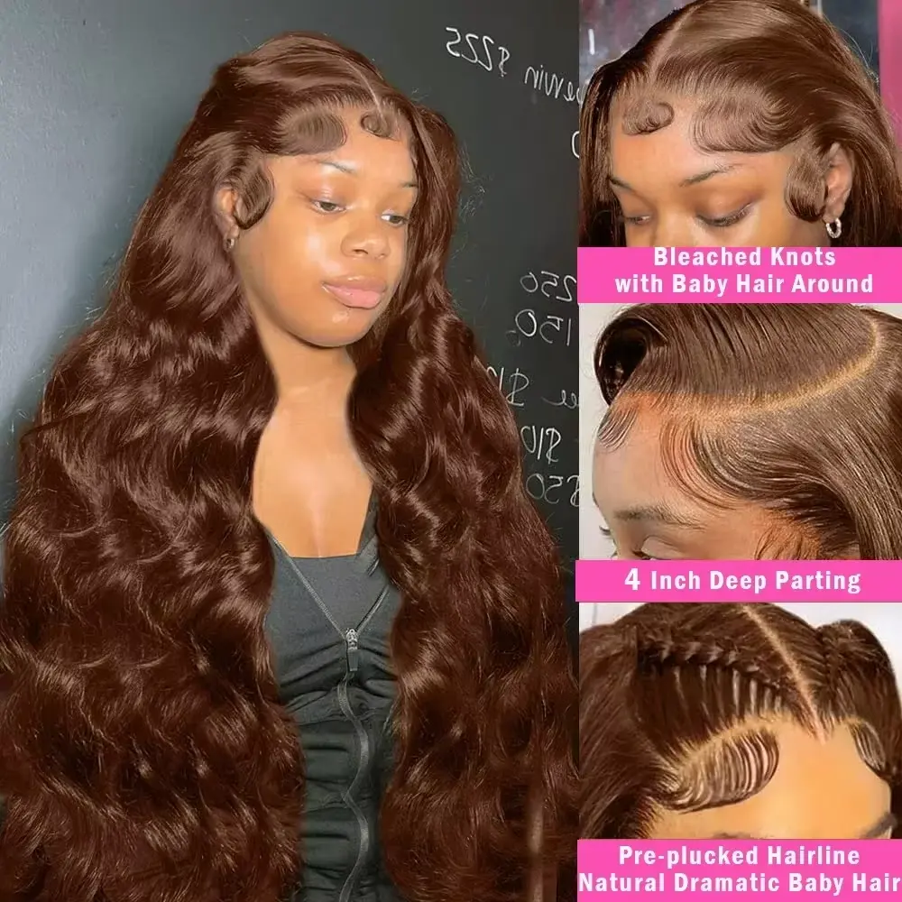 13x6 Lace Frontal Wigs For Women HD Chocolate Brown 13x4 Body Wave Lace Front Wig Glueless Brazilian Brown Human Hair Preplucked