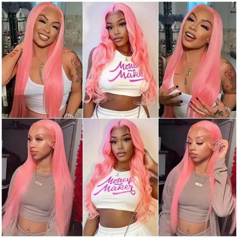 Pink Lace Front Wig Human Hair Straight Wigs Pre Plucked Human Hair Wigs 13x4 13x6 HD Lace Frontal Wig Human Hair 200 Density