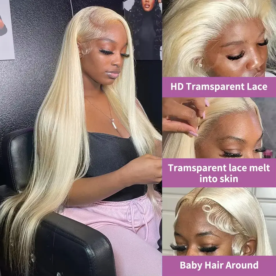 Colored 13x6 hd lace frontal human hair wigs 613 Blonde 30 inch lace front Wigs Bone Straight wig human hair on sale