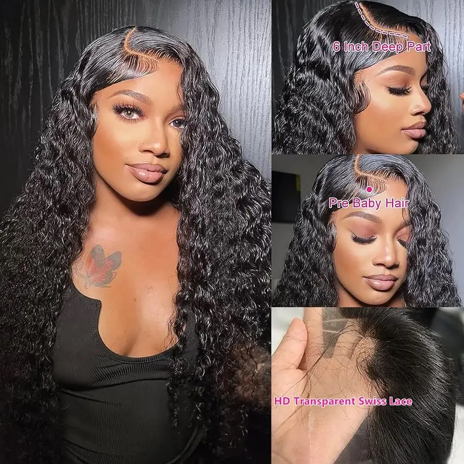 13x4 hd Lace Front Curly Wig for Women Deep Wave 40 inch Lace Wigs Human Hair Water Wave 200 Density Lace Frontal Wigs on Sale