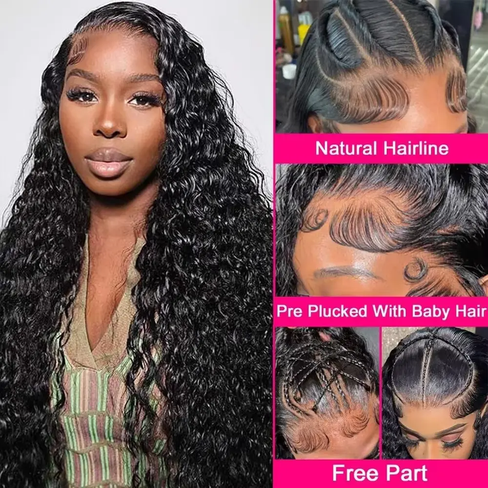 Deep Wave Lace Frontal Wigs 4x4 Closure Loose Curly Wig Human Hair Water Wave Pre Plucked 5x5 Transparent Lace Closure Front Wig