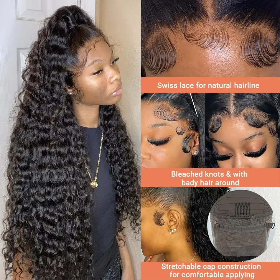 Deep Wave 40 inch Lace Wigs Human Hair Water Wave 13x6 Hd Lace Frontal Wigs Human Hair 13x4 Lace Front Curly Wig for Women