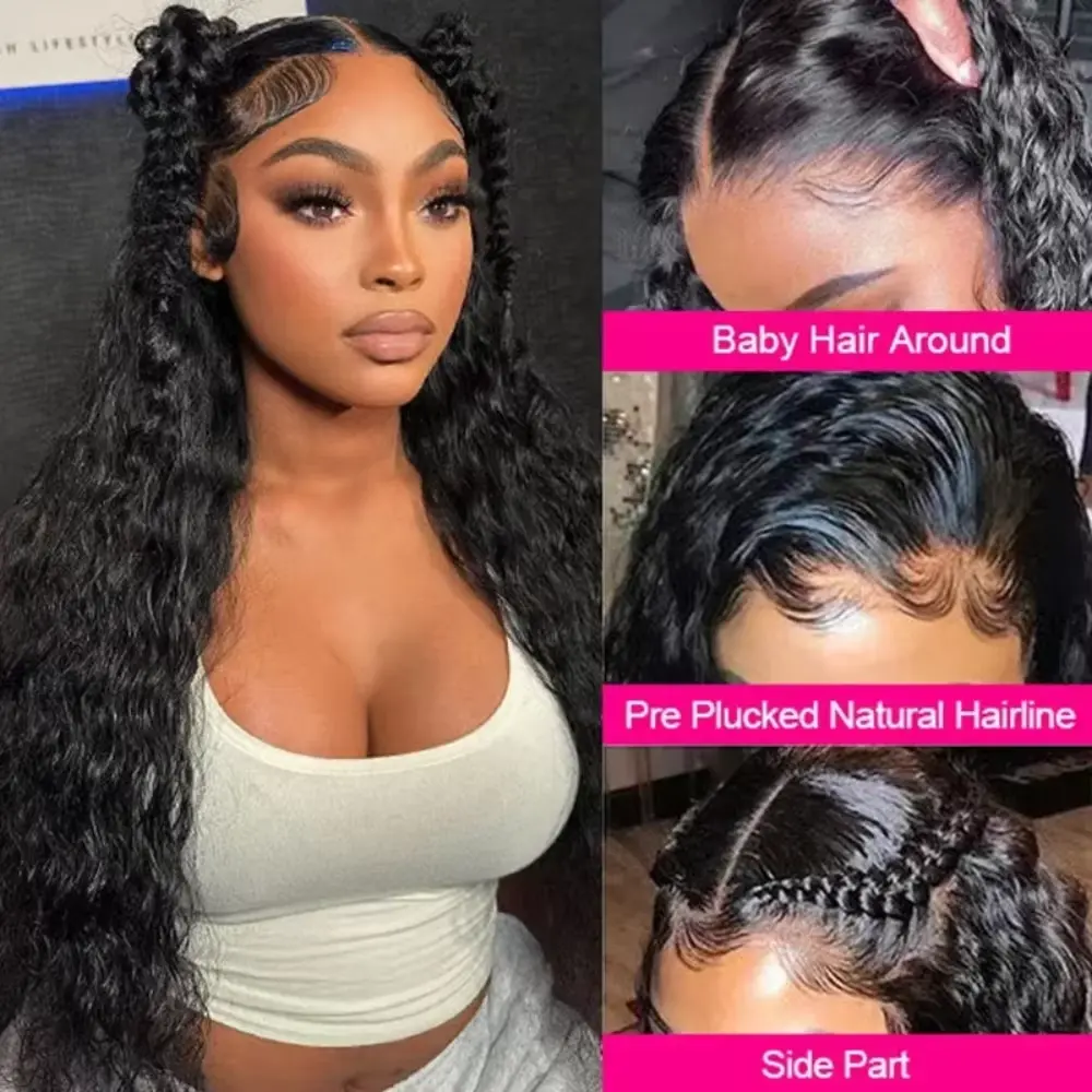 Pre Plucked Brazilion 40 inch Wigs Human Hair 200 Density Deep Wave Front Wigs 13x6 Hd Lace Lace Front Wig for Women