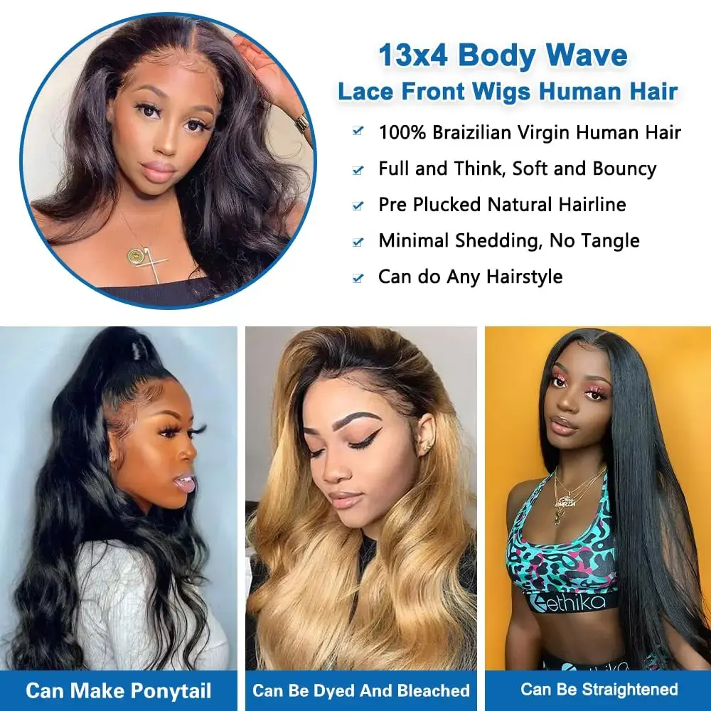 13x6 HD Lace Frontal Wavy Wigs Human Hair 30 40 Inch Body Wave Lace Front Wigs Pre Plucked 200% Density Lace Front Wig for Women