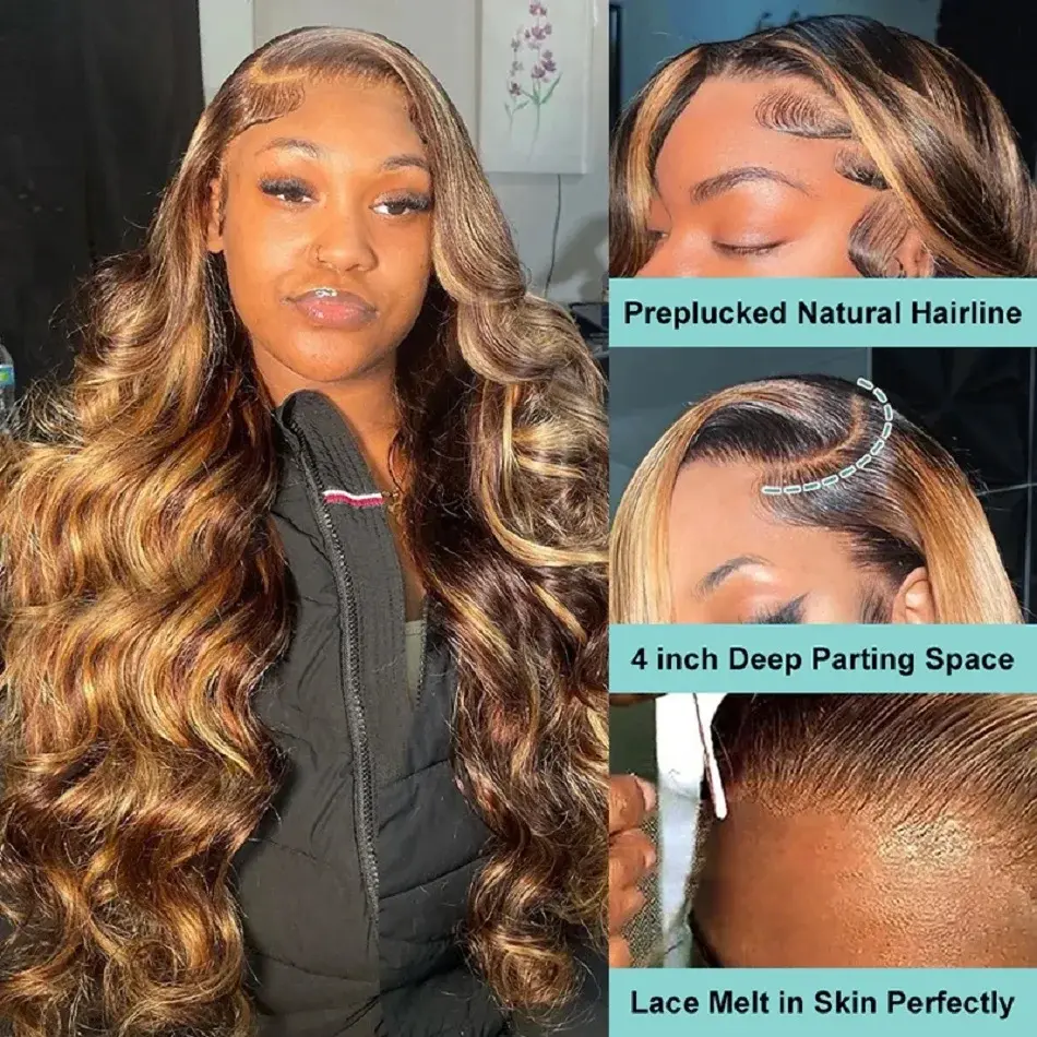 Highlight 13x4 lace front wig Body wave Brazilian 30 inch colored wigs 13x6 hd lace frontal human hair wig for women cosplay