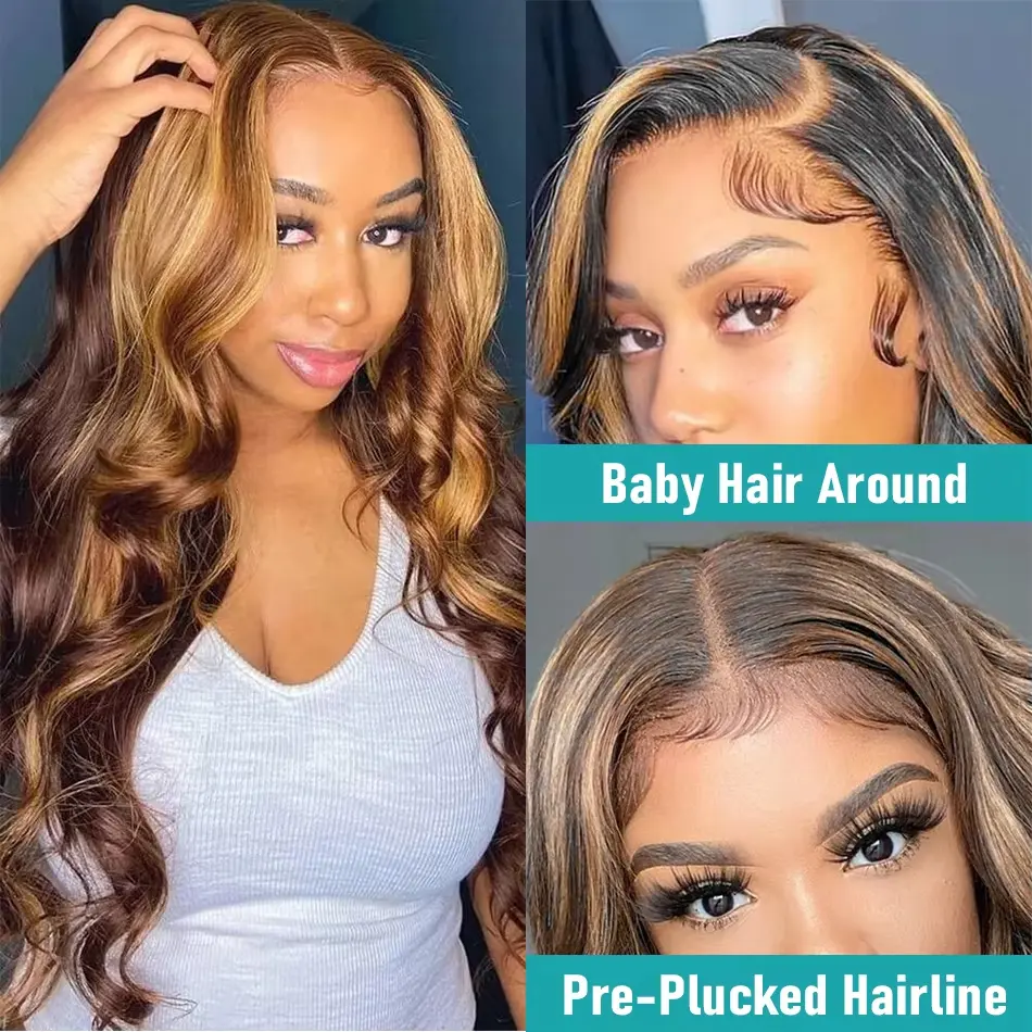 Highlight 13x6 hd lace frontal human hair wig on Sale Brazilian 13x4 lace front wig body wave 30 inch colored wigs for women