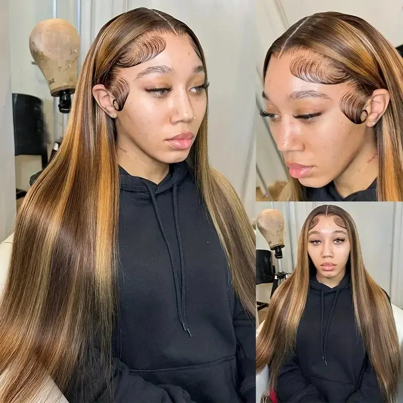 Highlight 30 hd inch lace front colored wigs human hair on sale 13x6 Straight 200 density lace frontal wig human hair for women
