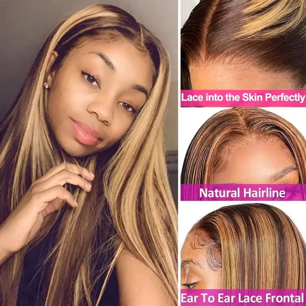Highlight 30 hd inch lace front colored wigs human hair on sale 13x6 Straight 200 density lace frontal wig human hair for women