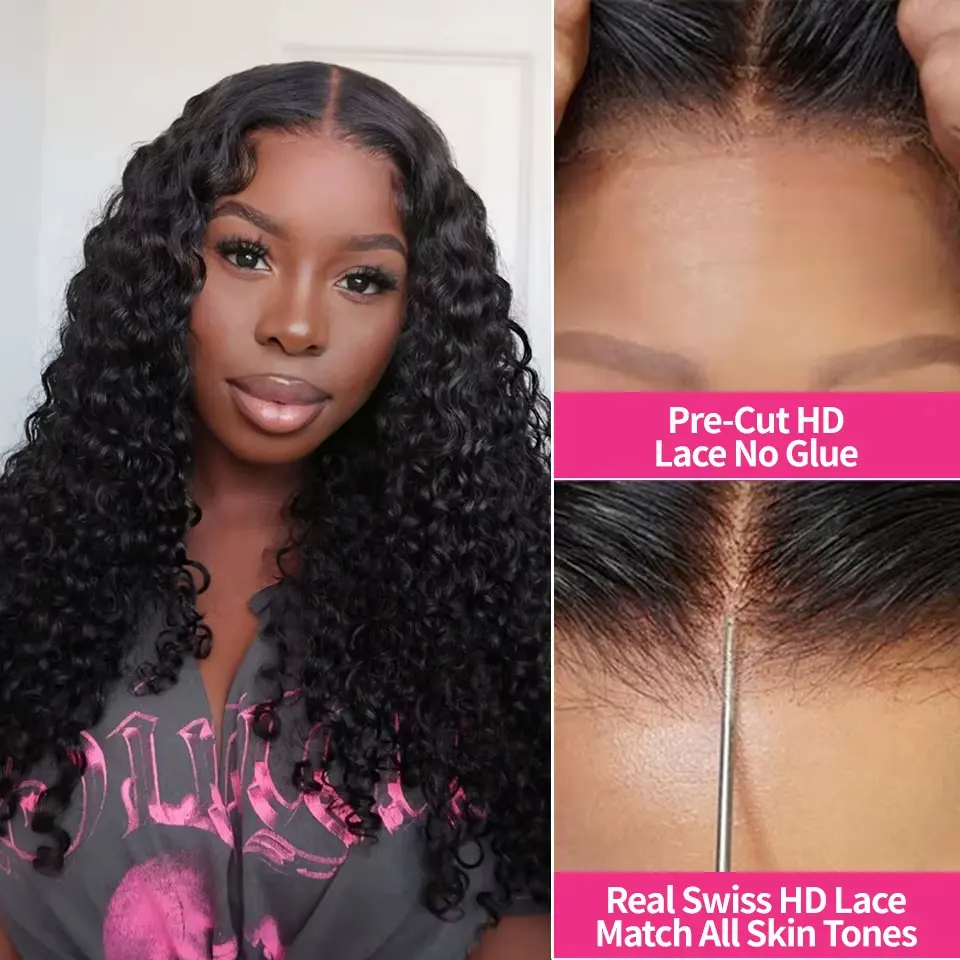 SoGreat Glueless Wigs Deep Curly 4x4 Hd Lace Frontal Wig Water Wave Human Hair 5x5 Hd Lace Closure Wig Ready To Wear Brazilian