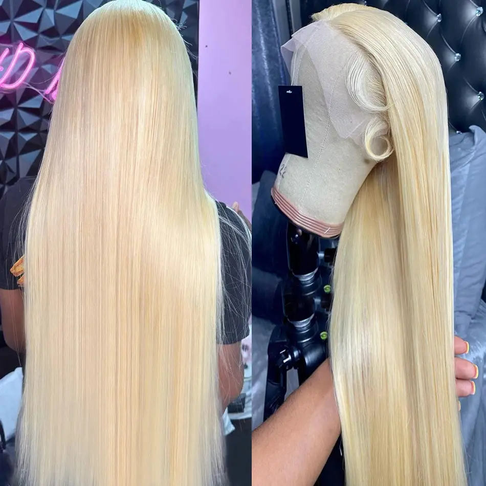 613 colored 13x6 hd lace frontal human hair wig 30 inch lace front 100% Brazilian honey blonde bone straight cheap wigs on sale