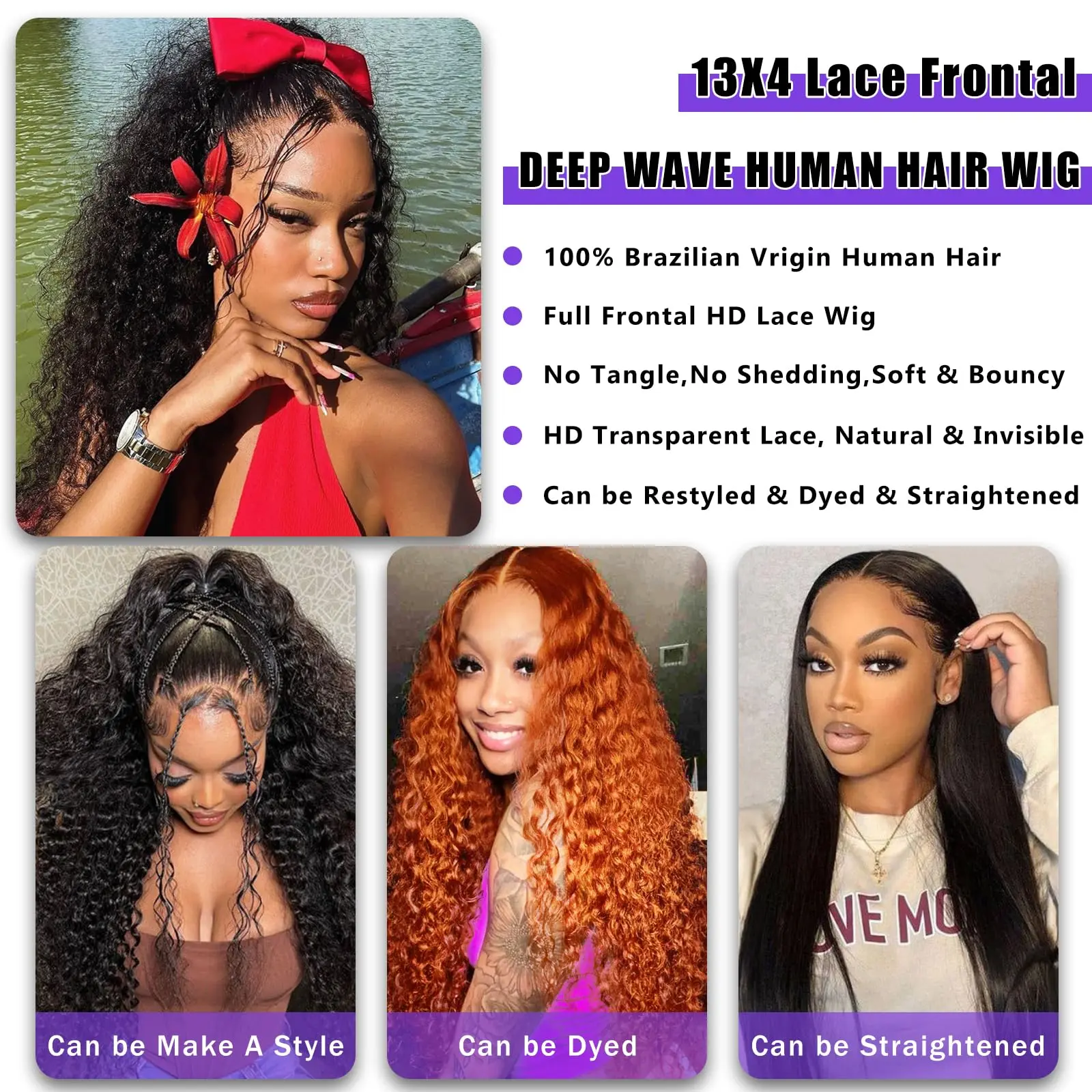 Deep Wave 30 40 inch Lace Front Wigs Human Hair 13x4 HD Lace Frontal Wigs For Women Pre Plucked Wavy Lace Front Curly Wigs