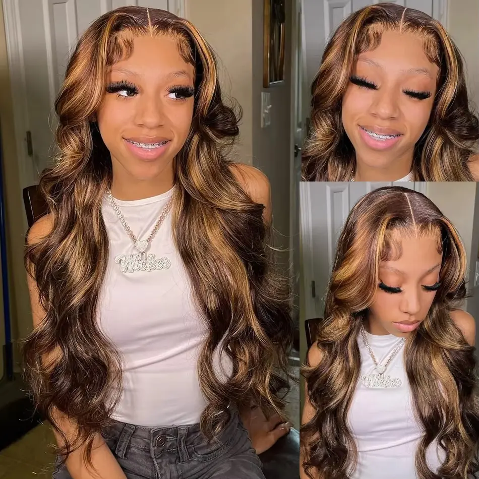 Body wave 30 inch colored wigs highlight 13x4 lace front wig Cheap on Sale 13x6 hd lace frontal human hair wig for women cosplay