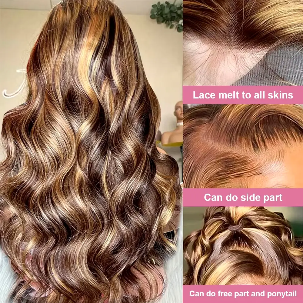 Body wave 30 inch colored wigs highlight 13x4 lace front wig Cheap on Sale 13x6 hd lace frontal human hair wig for women cosplay