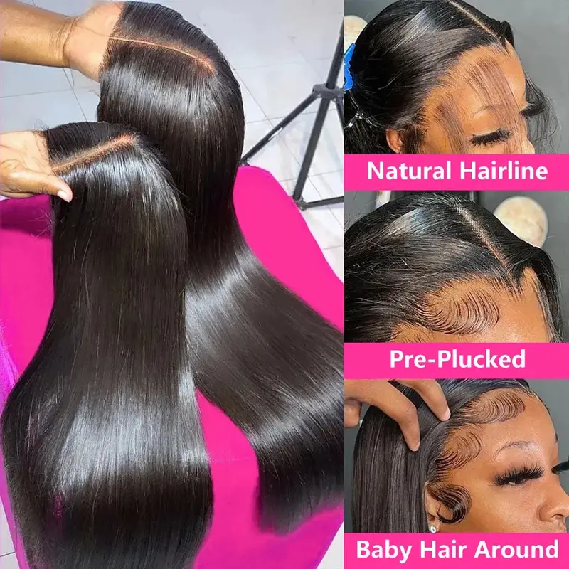 Bone straight Brazilian 30 inch lace front wig for women preplucked 4x4 closure hd lace frontal human hair wig Cheap on sale