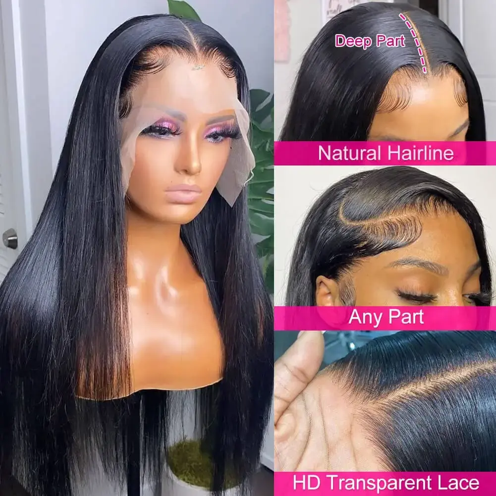 Pre Pluck 13x6 hd lace frontal wig for women Straight 30 inch transparent lace front wigs Glueless wigs human hair Ready to Wear