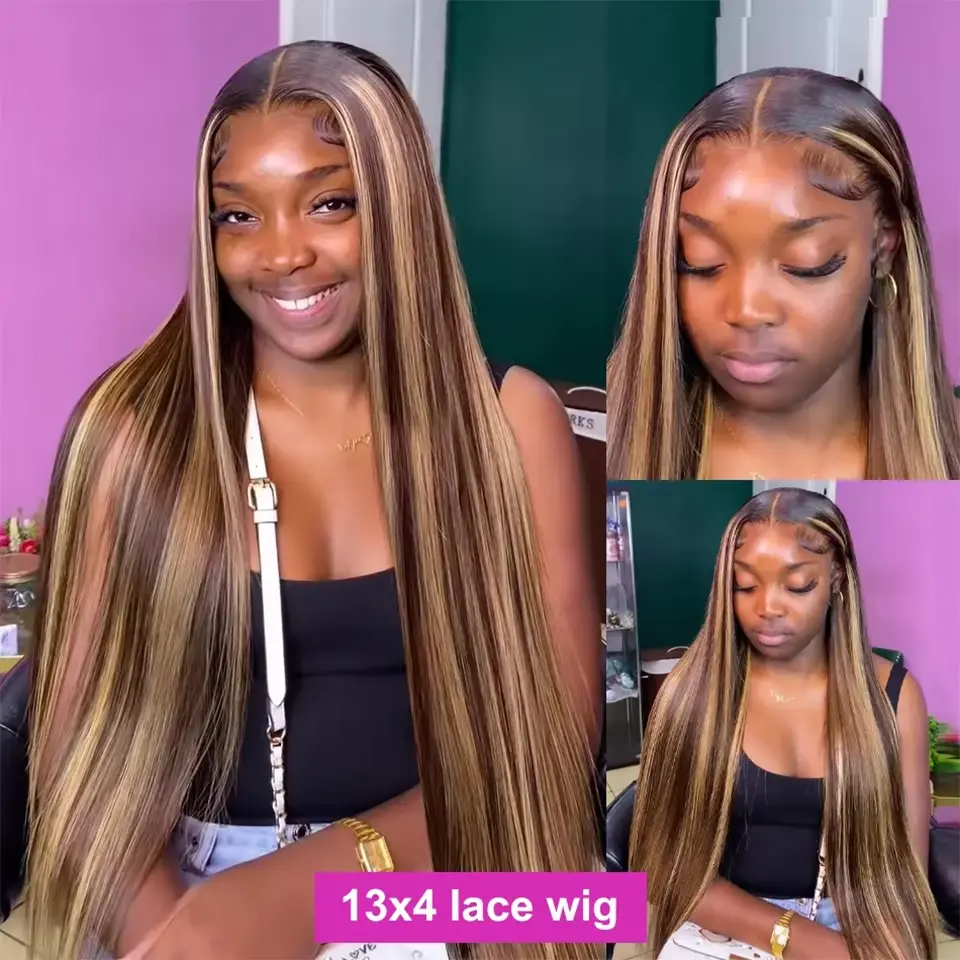 Highlight 13x6 lace frontal wig human hair on sale 30 inch lace front colored 13x4 straight wigs human hair for women