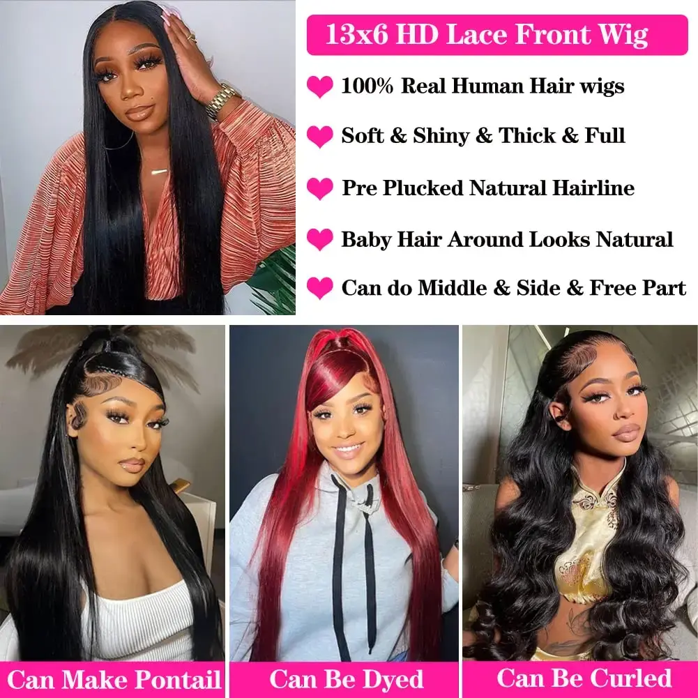 Pre Pluck 13x6 hd lace frontal wig for women Straight 30 inch transparent lace front wigs Glueless wigs human hair Ready to Wear