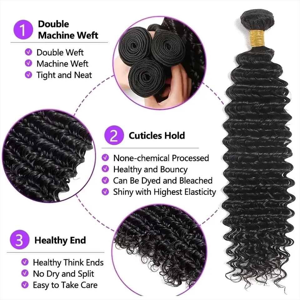 SoGreat Raw Hair Bundles Deep Wave Wig Human Hair Curly Bundles Human Hair Water Wave Natural Black Wig Human Hair Brazilian