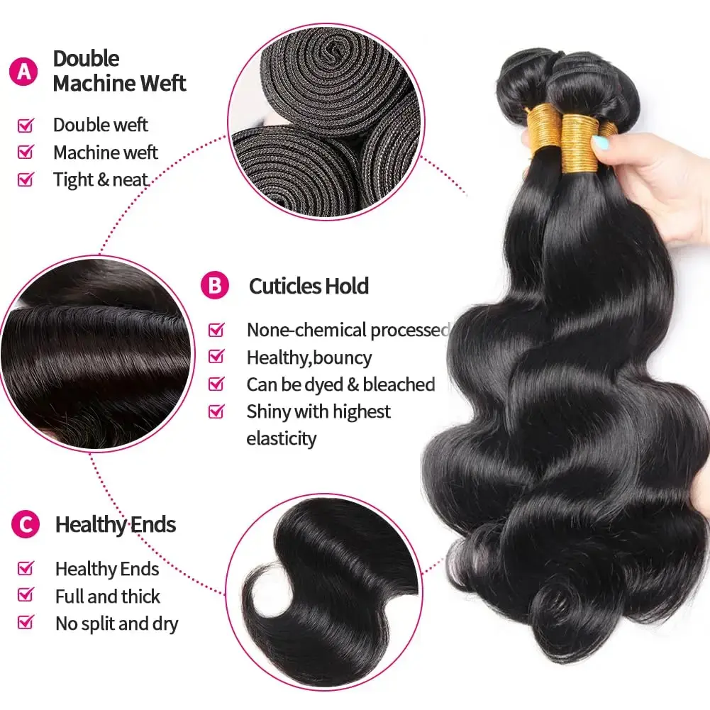 SoGreat 16 Inch 1 Pcs Body Wave Bundles Human Hair Natural Loose Body Wave Black Wig Human Hair Raw Hair Bundles Brazilian Hair