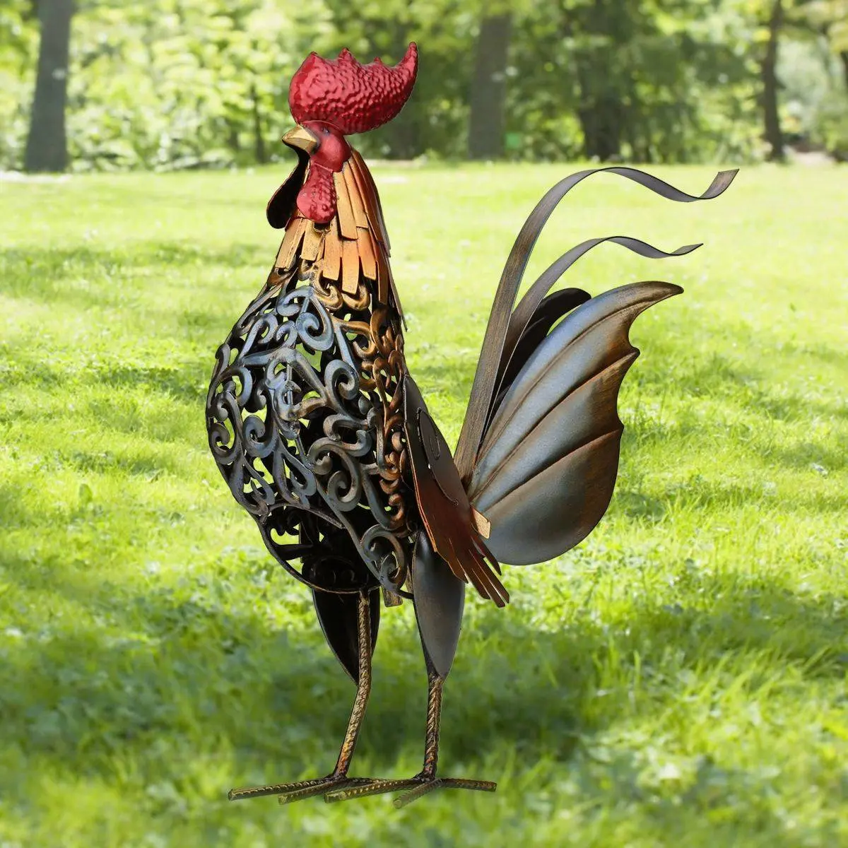 TOOARTS Metal sculpture Carved iron rooster Home furnishing articles Artwork iron Sculpture