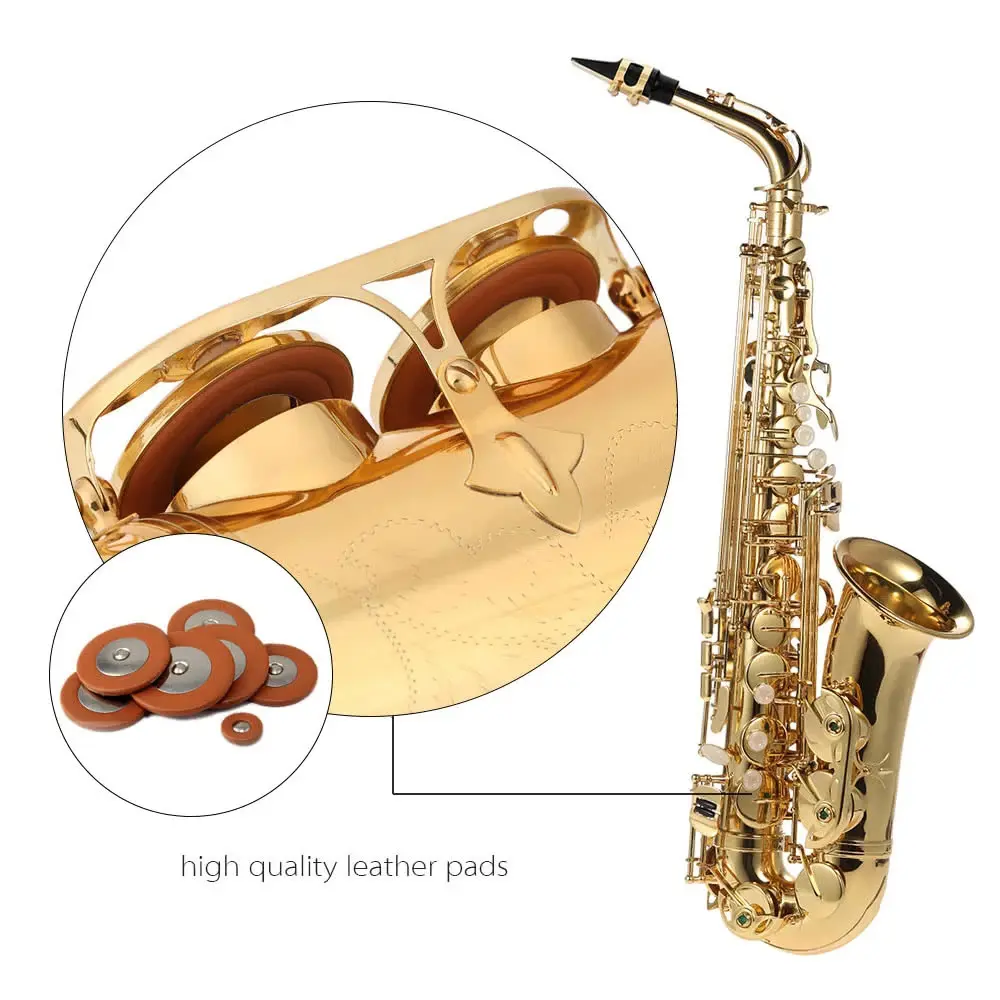 Eb Alto Saxophone Brass Lacquered Gold E Flat Sax 802 Key Type Woodwind Instrument with Brush Cloth Gloves Strap Case