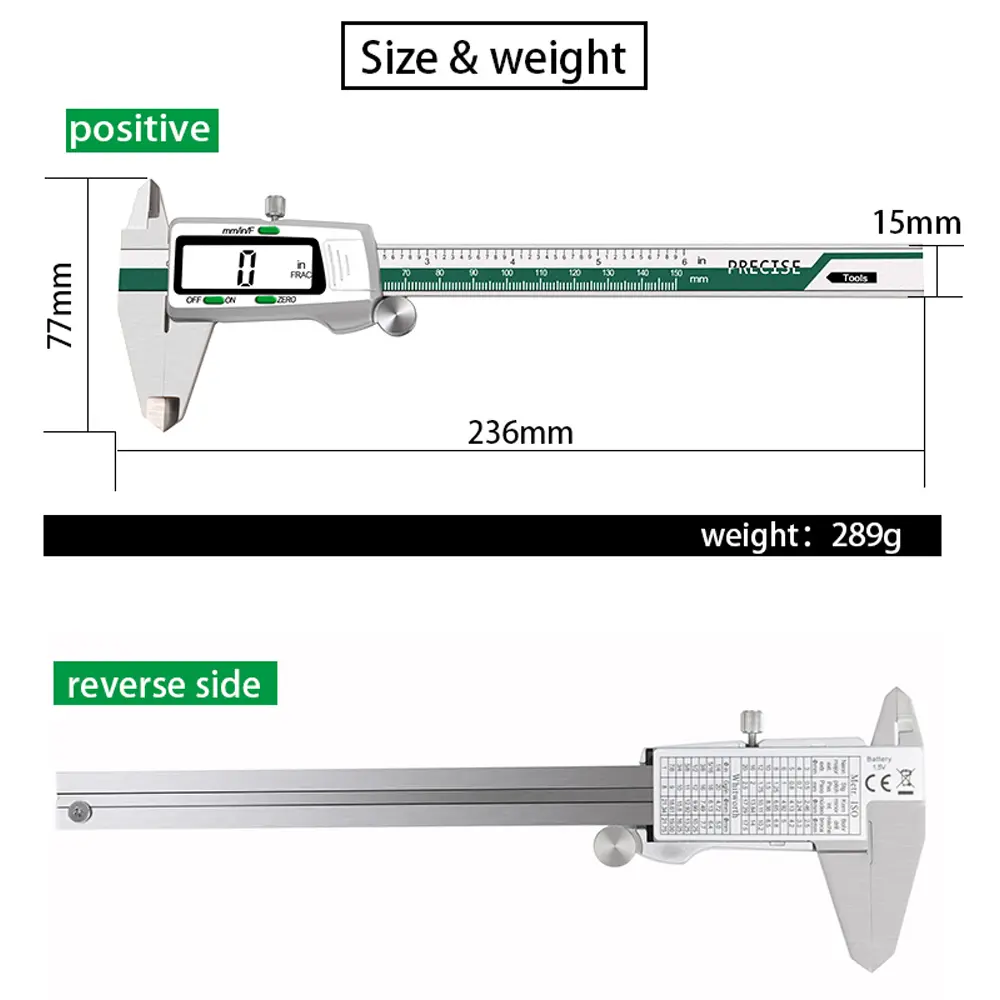 Stainless Steel High Accuracy Electronic LCD Digital Display Slide Caliper Vernier Ruler with Measuring Range of 0-150mm
