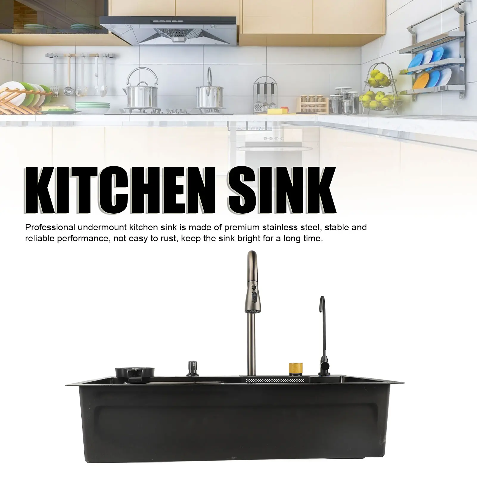 Stainless Steel Kitchen Sink Space Saving Easy Installation Undermount Kitchen Sink Rustproof Large Capacity for Home Kitchen