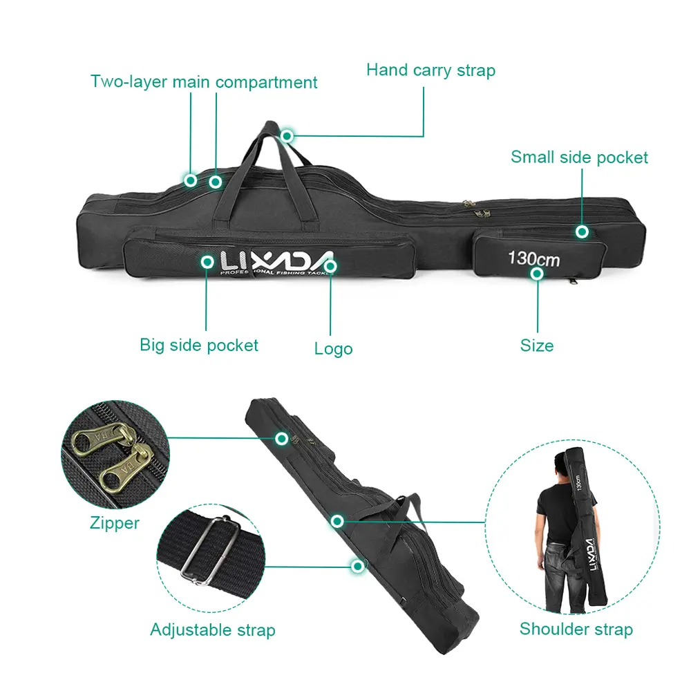 100cm/130cm/150cm Fishing Bag Portable Folding Fishing Rod Reel Bag Fishing Pole Gear Tackle Tool Carry Case Carrier Travel Bag