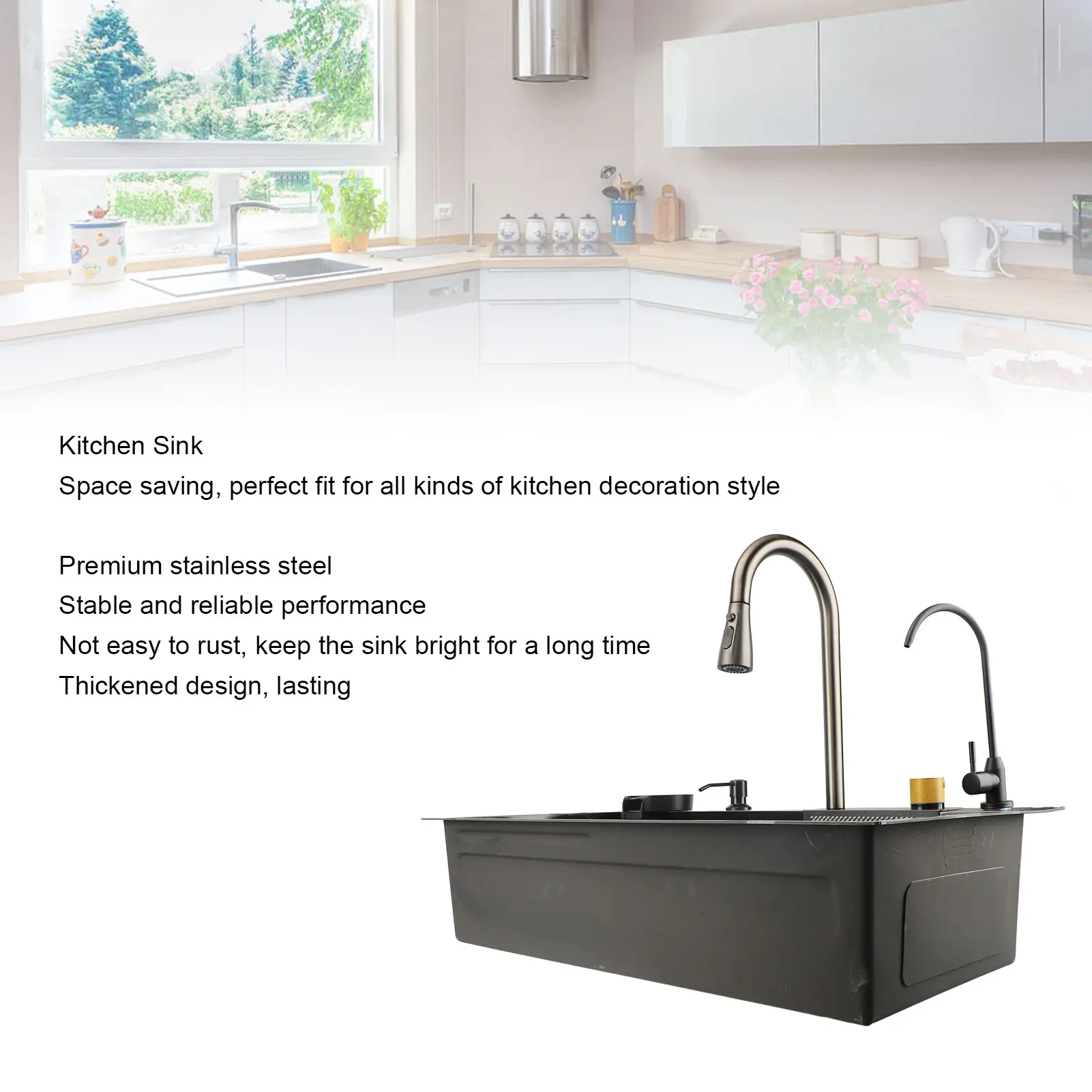 Stainless Steel Kitchen Sink Space Saving Easy Installation Undermount Kitchen Sink Rustproof Large Capacity for Home Kitchen