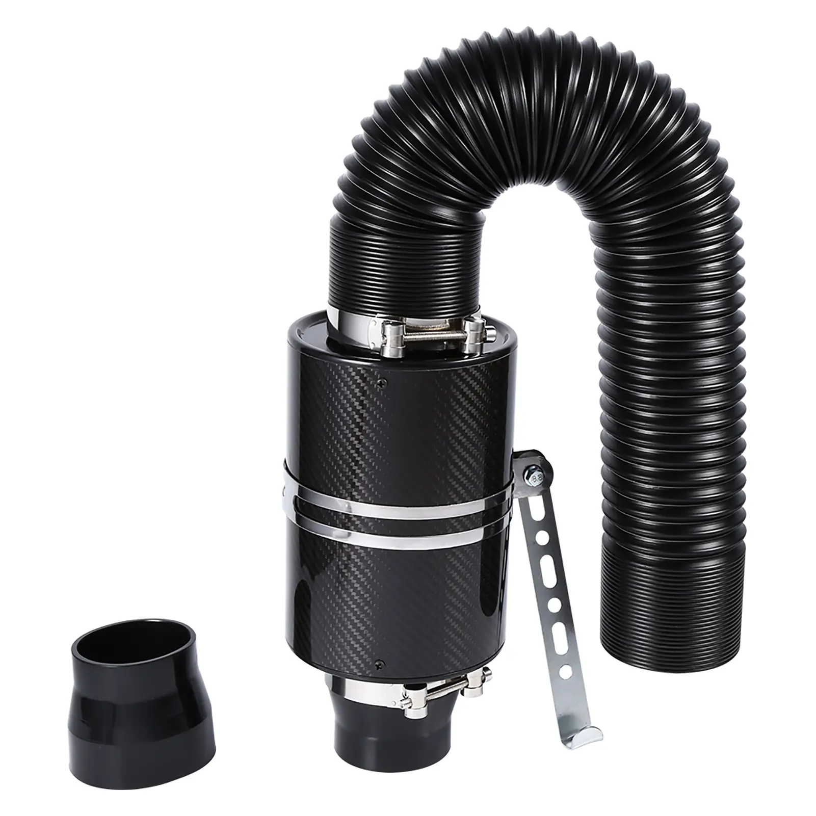 Universal Car 3" Carbon Fibre Cold Air Filter Feed Enclosed Intake Induction Pipe Hose Kit