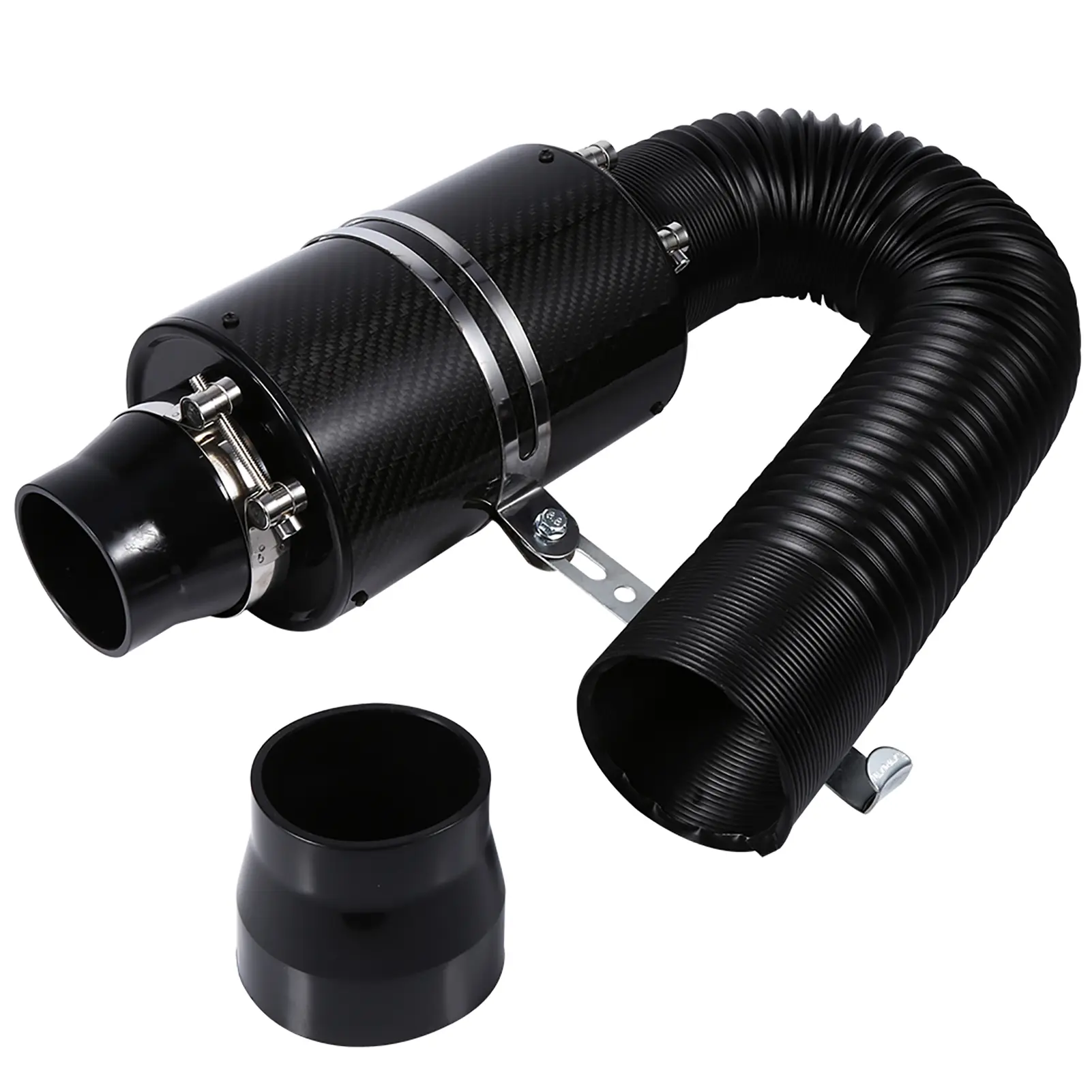 Universal Car 3" Carbon Fibre Cold Air Filter Feed Enclosed Intake Induction Pipe Hose Kit