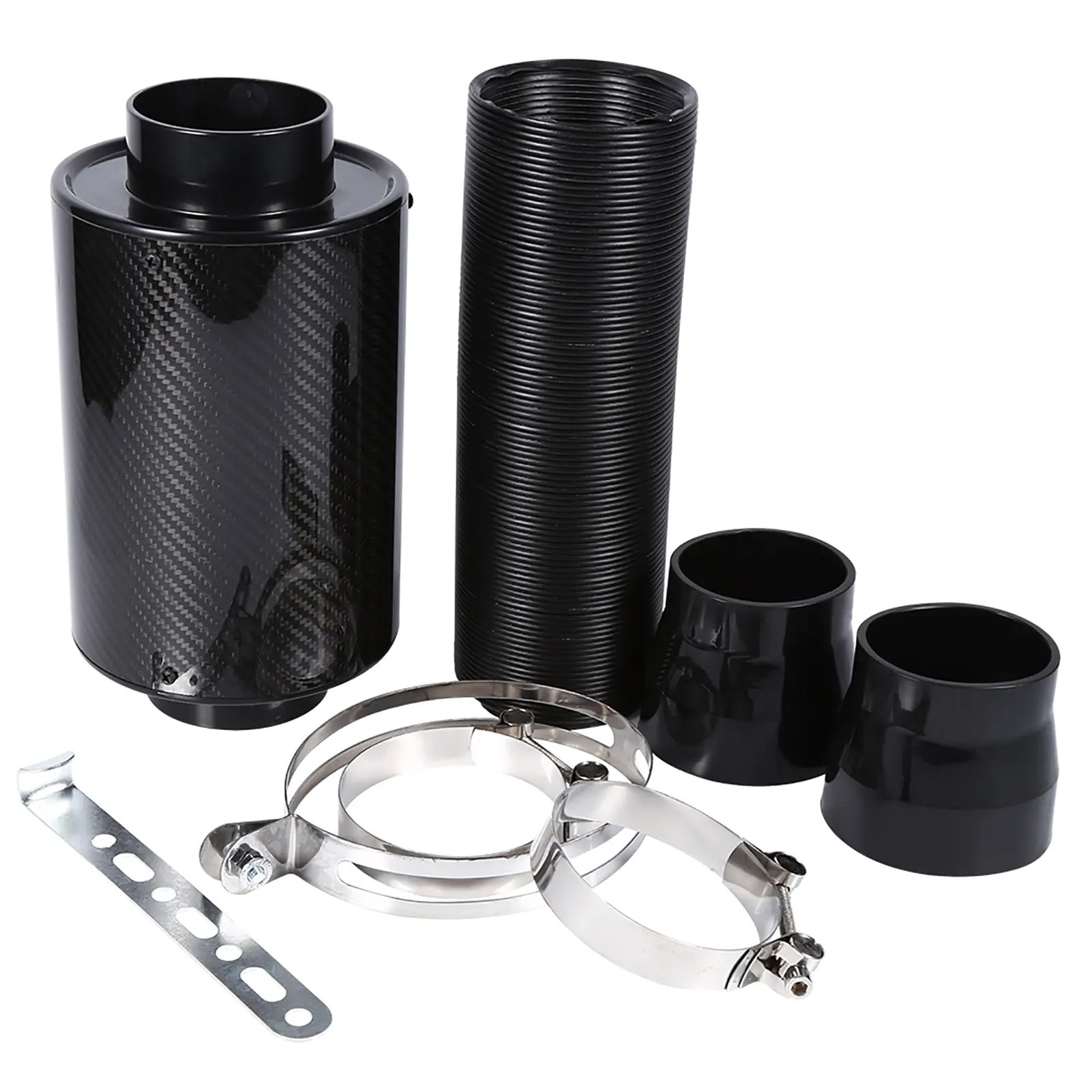 Universal Car 3" Carbon Fibre Cold Air Filter Feed Enclosed Intake Induction Pipe Hose Kit