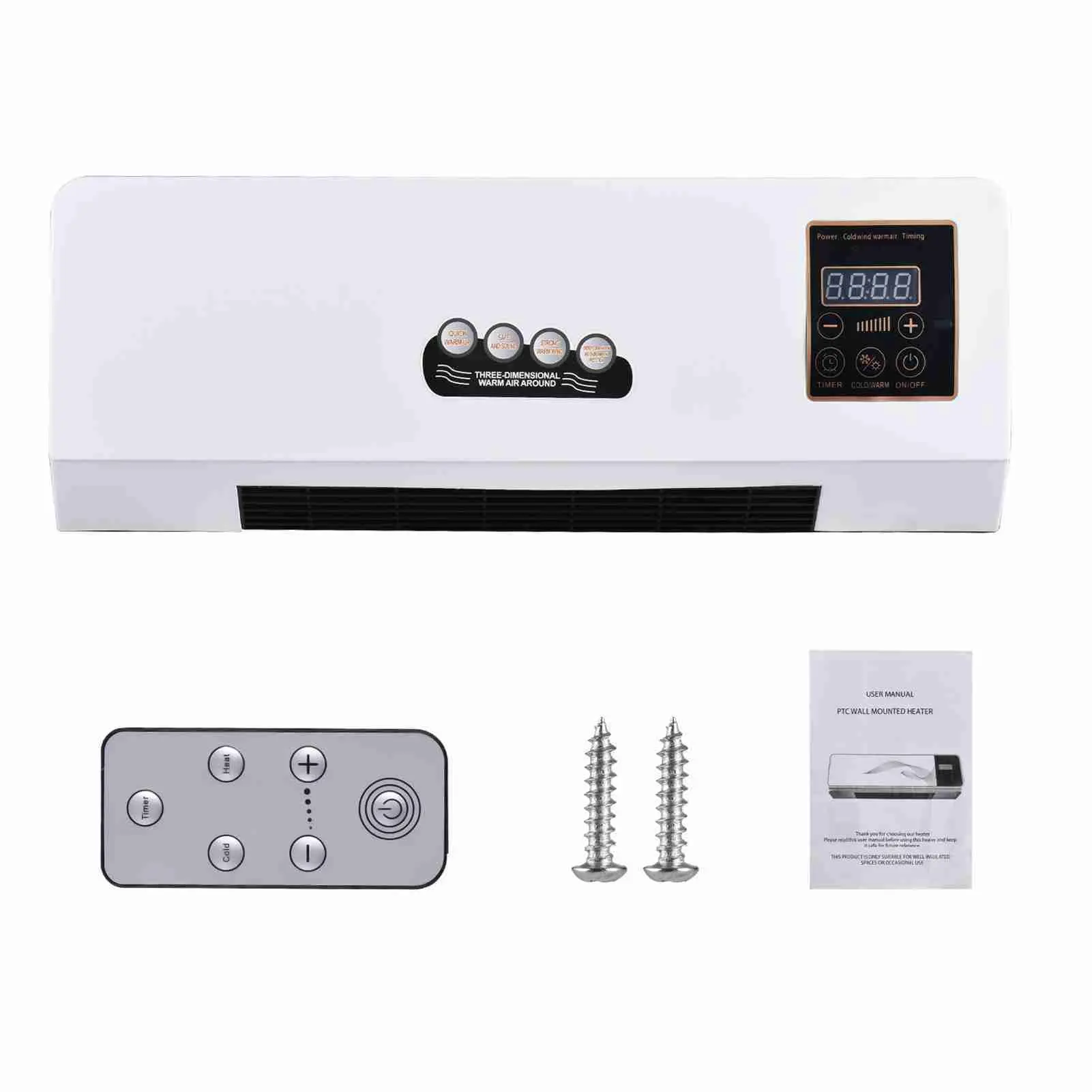 Heater with Fan Heater Fan 2 in 1 Heating Nature Wind Timing Digital Display Wall Mounted Space Heater for Home  Dormitory