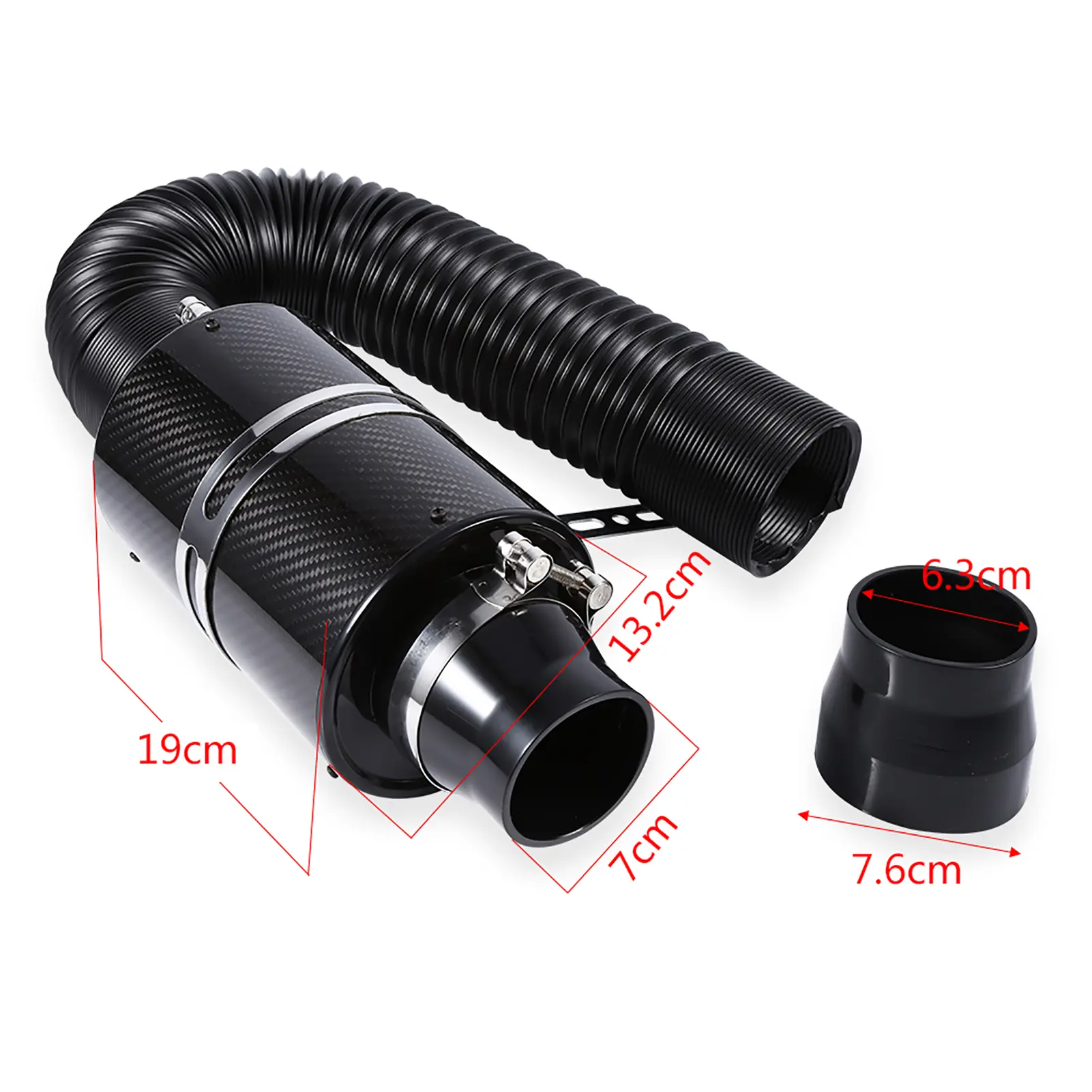 Universal Car 3" Carbon Fibre Cold Air Filter Feed Enclosed Intake Induction Pipe Hose Kit
