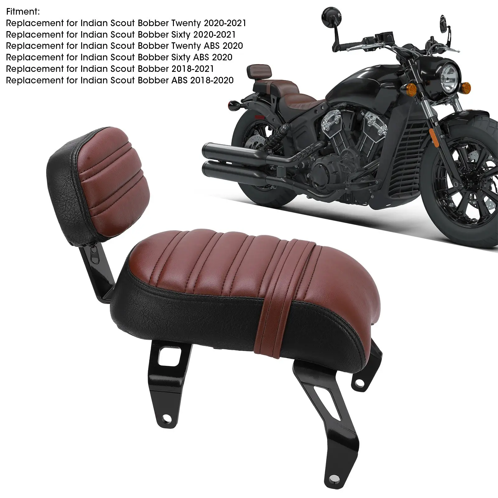 Rear Passenger Seat with Backrest Kits Replacement for Indian Scout Bobber 2018‑2021