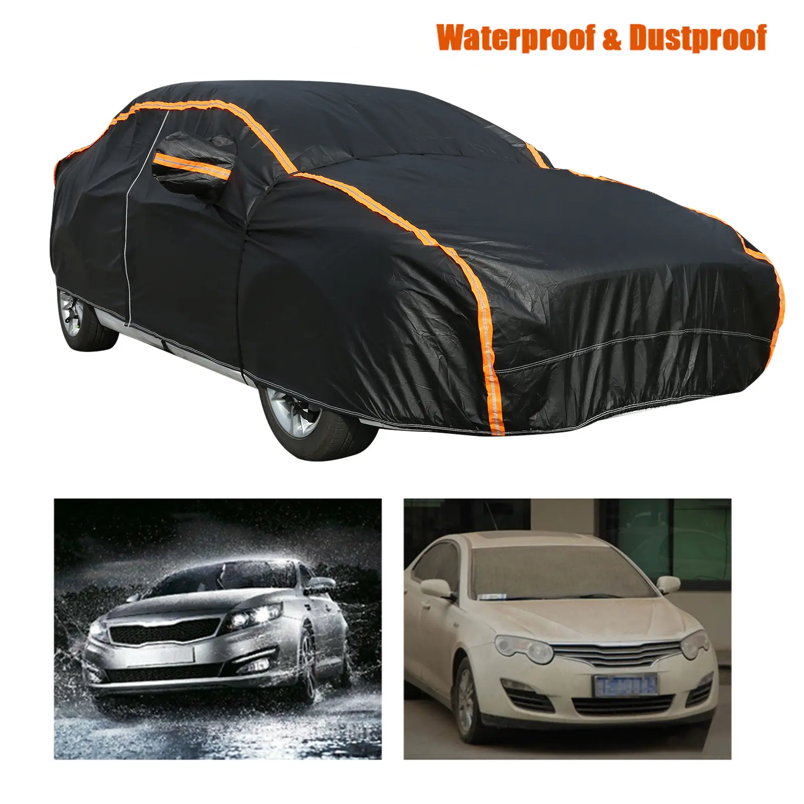 Car Cover Full Exterior Covers with Reflective Strip Waterproof Outdoor Protection UV Snow Rain Wind Dust All Weather for Sedan