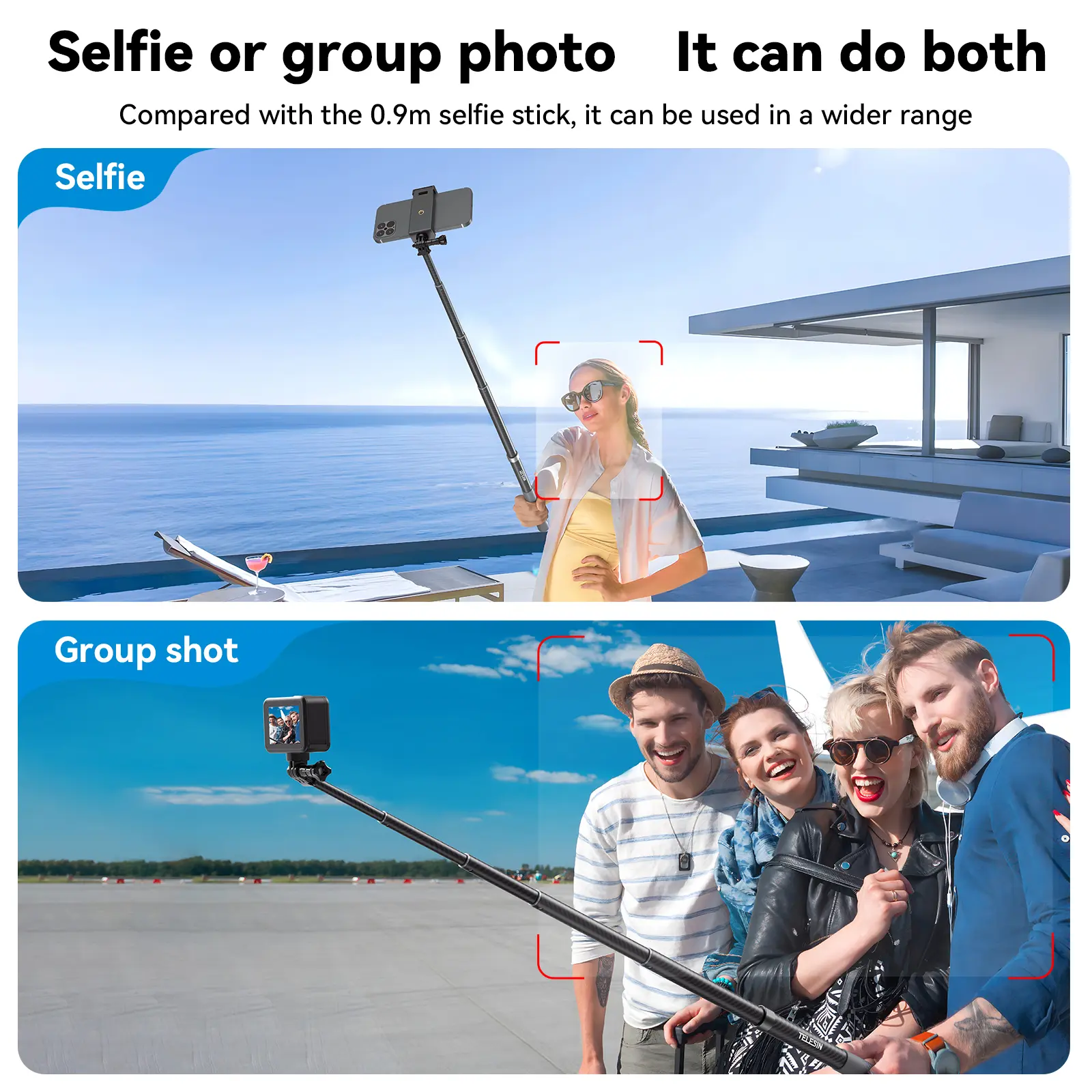 TELESIN GP-MNP-002 Portable Selfie Stick Carbon Fiber Camera Stand Bracket 32-120cm/ 12.6-47.2in Extendable with 1/4 Inch Screw