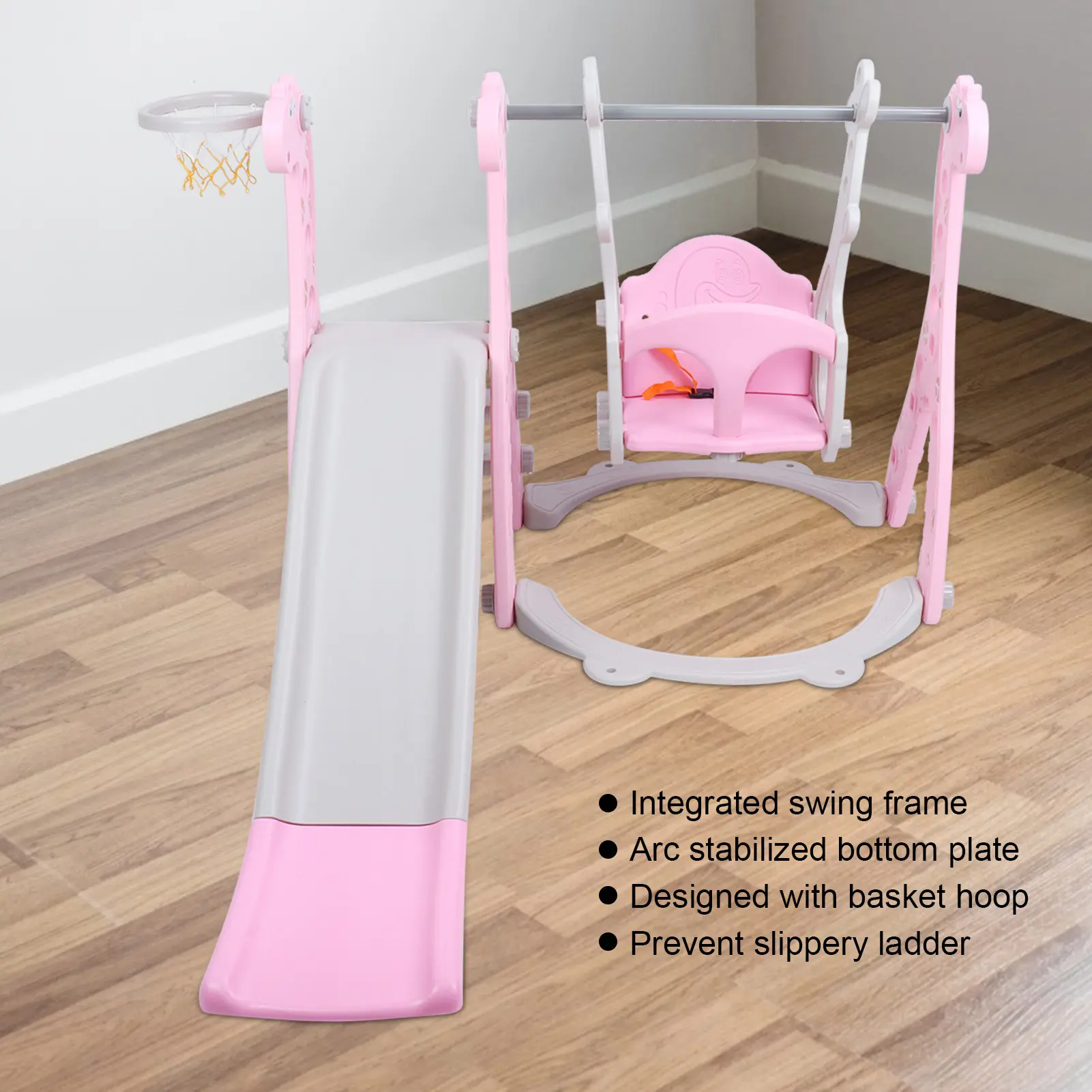 Children Play Slide Set Climber Swing Set Toddler Climber Swing Set with Basketball Hoop Outdoor Indoor Children Play Slide Set