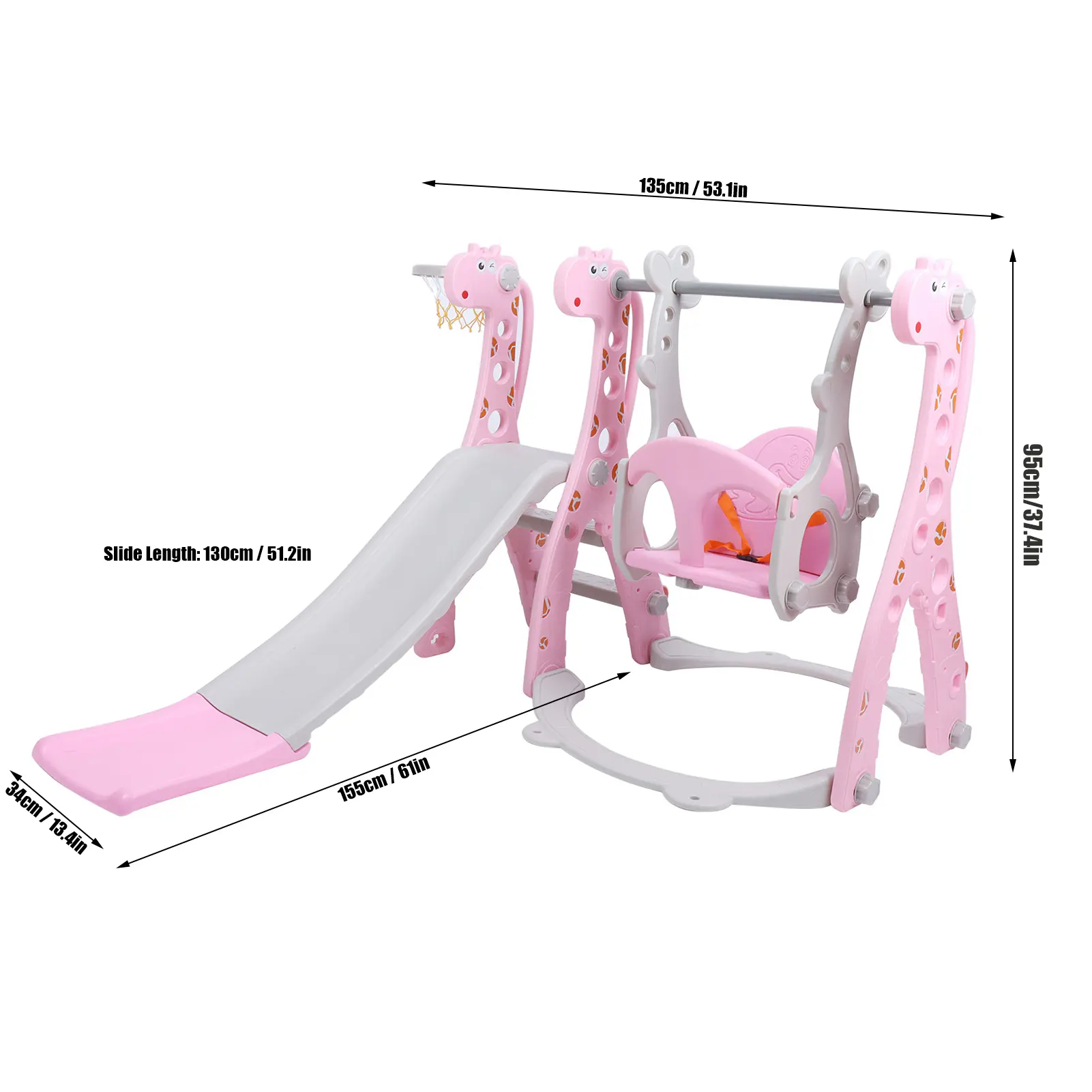 Children Play Slide Set Climber Swing Set Toddler Climber Swing Set with Basketball Hoop Outdoor Indoor Children Play Slide Set