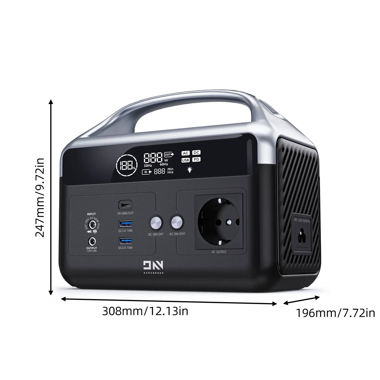 DaranEner NEOZ Portable Power Station 300W 179.2Wh LiFePO4 Battery Pure Sine Wave AC Outlet DC5521 Ports USB-A QC3.0 18W USB-C P