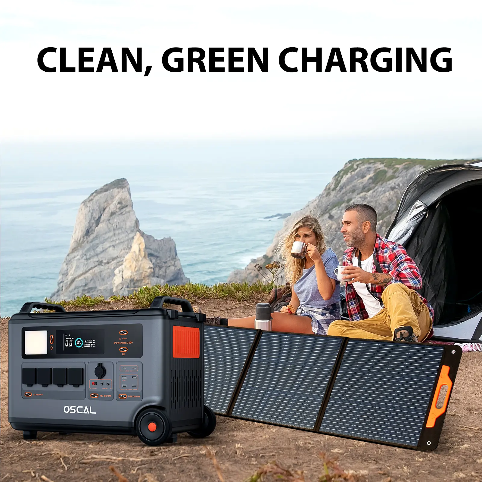 Oscal PM200 200W Foldable Solar Panel 23% Efficiency Monocrystalline Cells IP65 Water Repellent with 5-in-1 Cable Portable Solar
